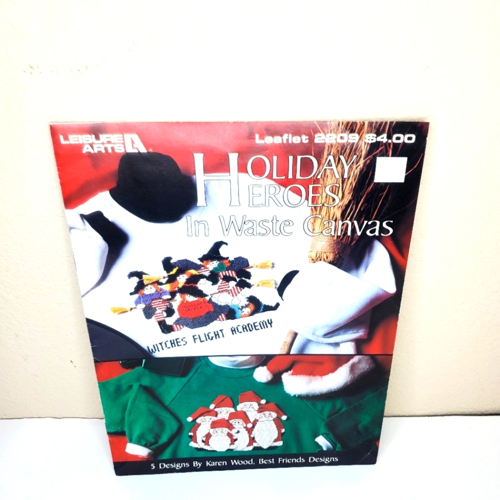 Leisure Arts Cross Stitch Pattern Leaflet 2209 Holiday Heroes In Waste Canvas